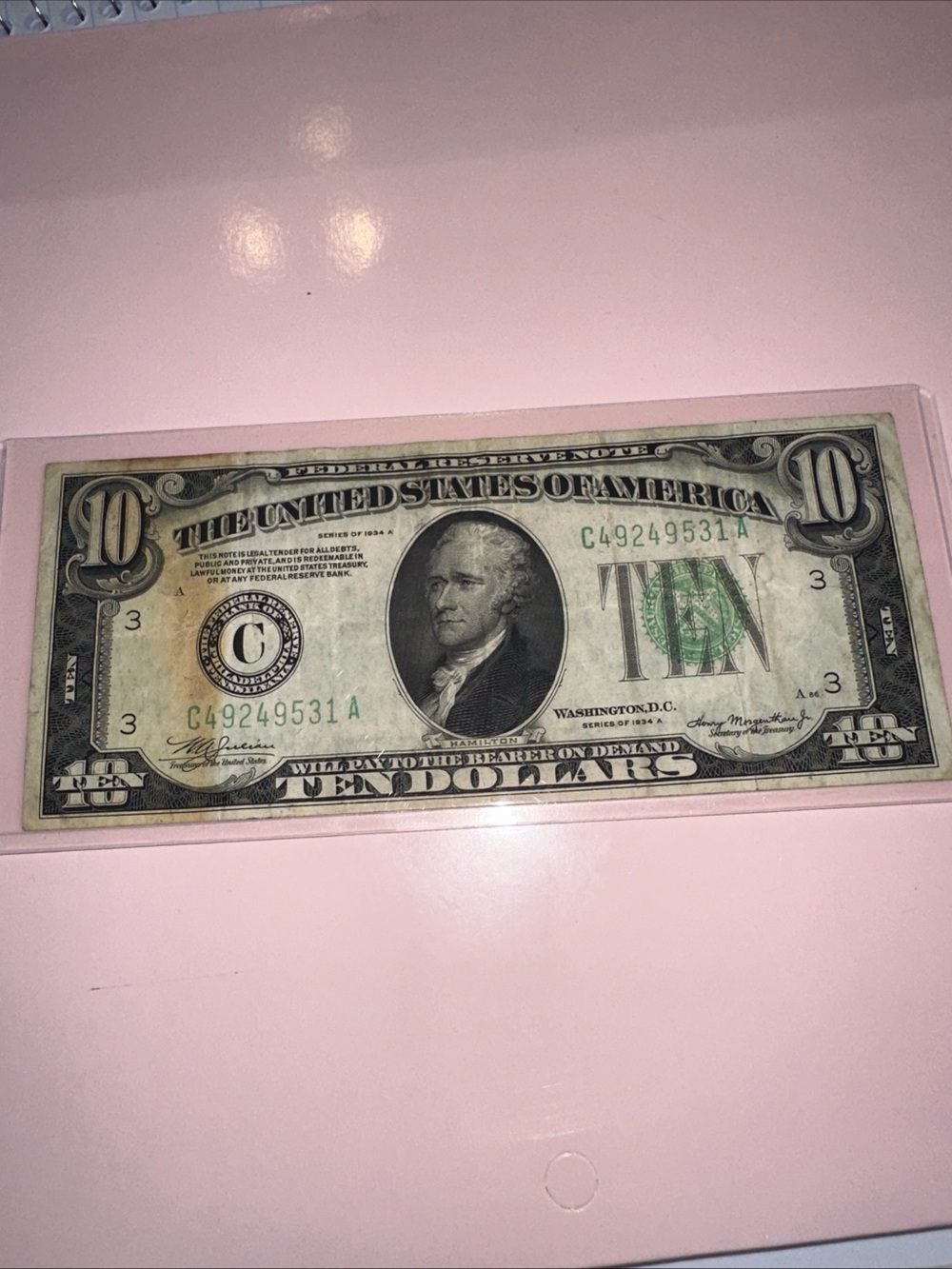 US $10 Federal Reserve Note - Green and Black